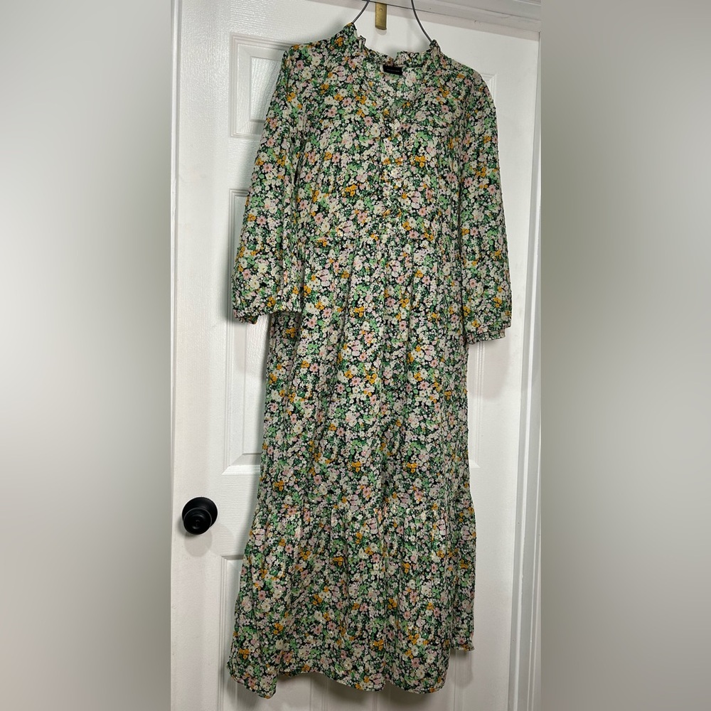 Who What Wear Floral Long Sleeve Dress - Green and Pink